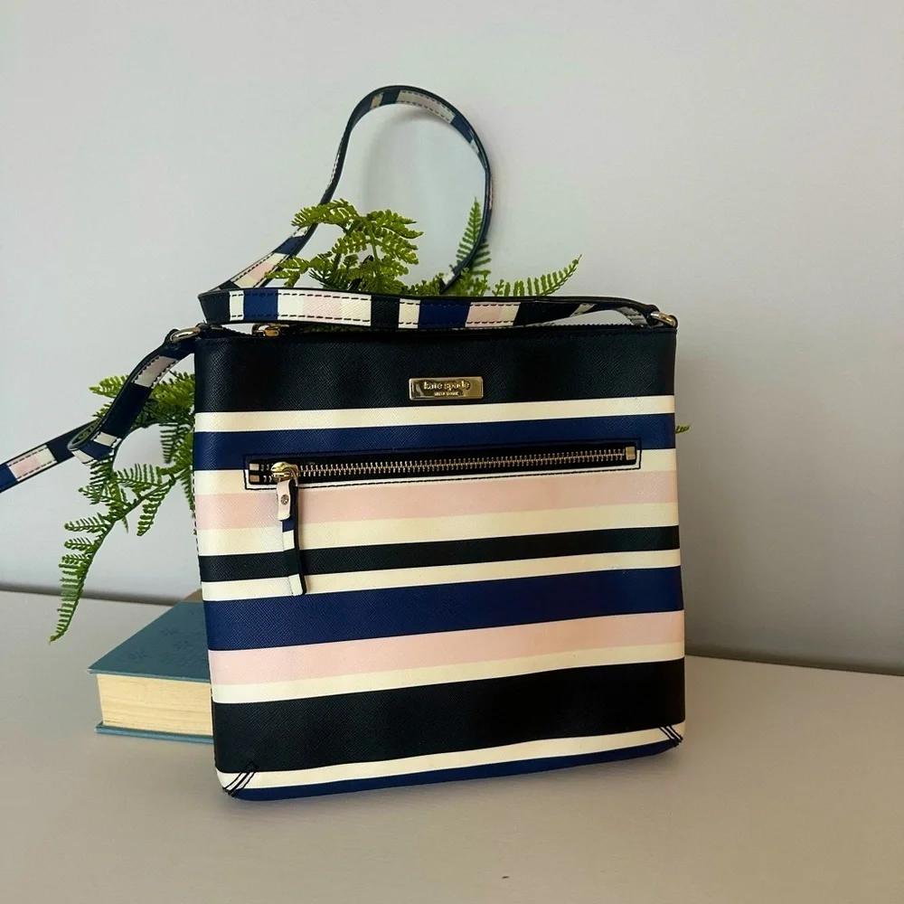 Like New Kate Spade New York Black Blue Cruise Stripe Laurel Way Rima Crossbody